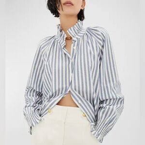 Veronica Beard Calisto Textured Striped Ruffle Collar Size Small